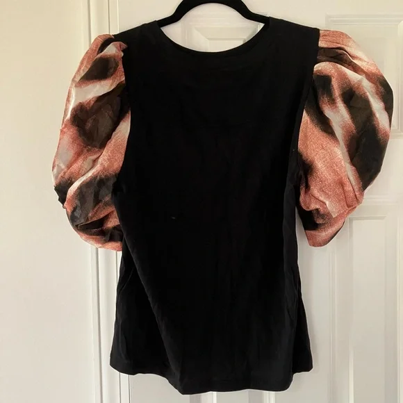 NWT DKNY Black Cottton and Pink Puff Sleeve Top (Large) - Picture 3 of 6
